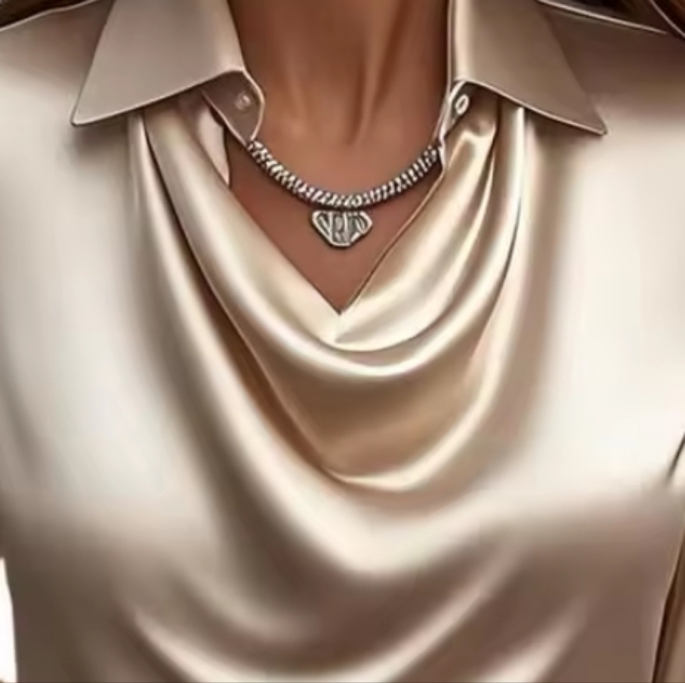 Satin Women Shirt Vintage Long Sleeve Blouse WomenSilk Elegant Womens Tops Comm - Picture 4 of 5